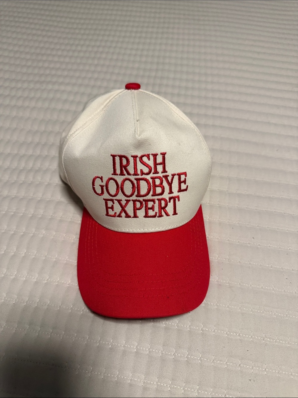 Irish Goodbye Expert White and Red Baseball Cap